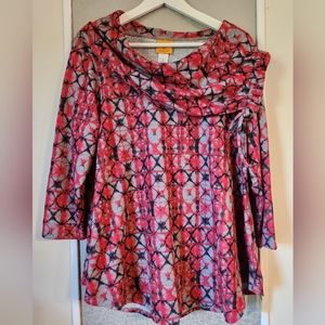 NWT RUBY Rd. Ruched Cowl Neck 3/4 Sleeve Cozy Knit Top